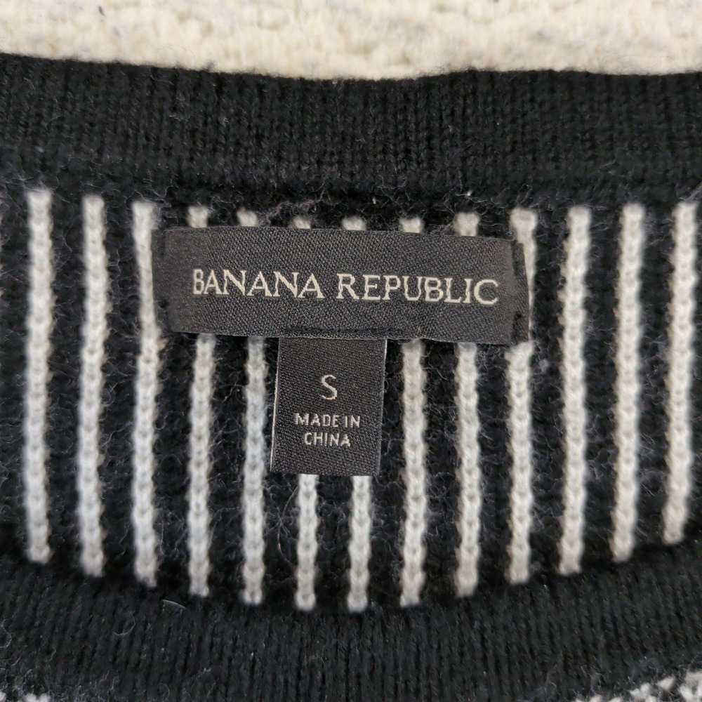 Banana Republic Womens Black White Merino Wool Blend Waffle Knit Sweater Small - Picture 5 of 7